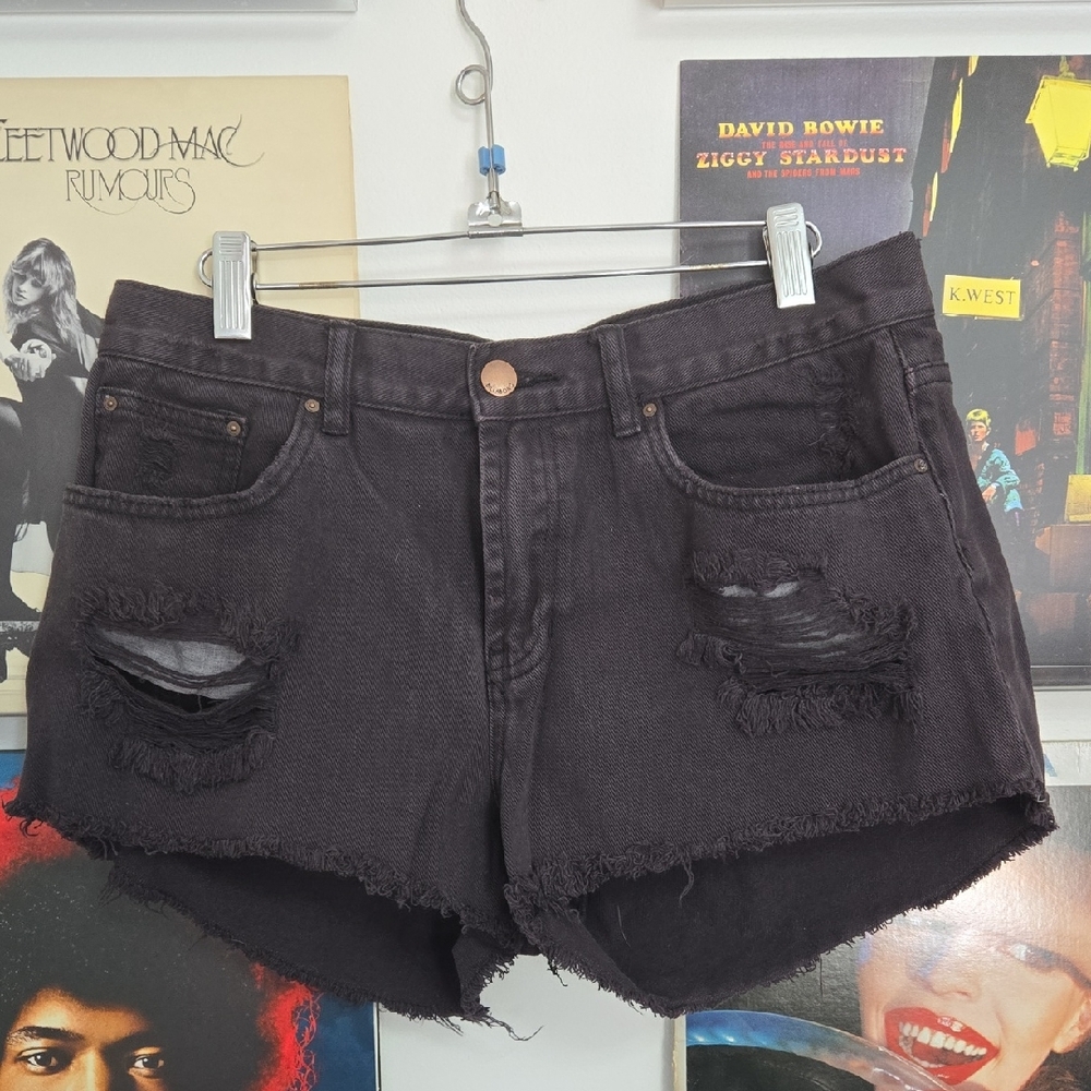 Billabong Black Distressed Jean Shorts with Frayed Hem